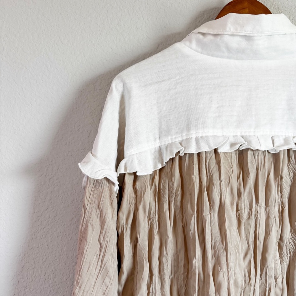 Free People Movement Let's Go Out Tan White Ruffle Pullover Jacket Size M - Picture 9 of 10
